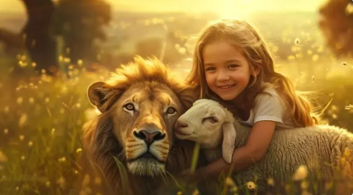 Child with Lamb and Lion in Heaven