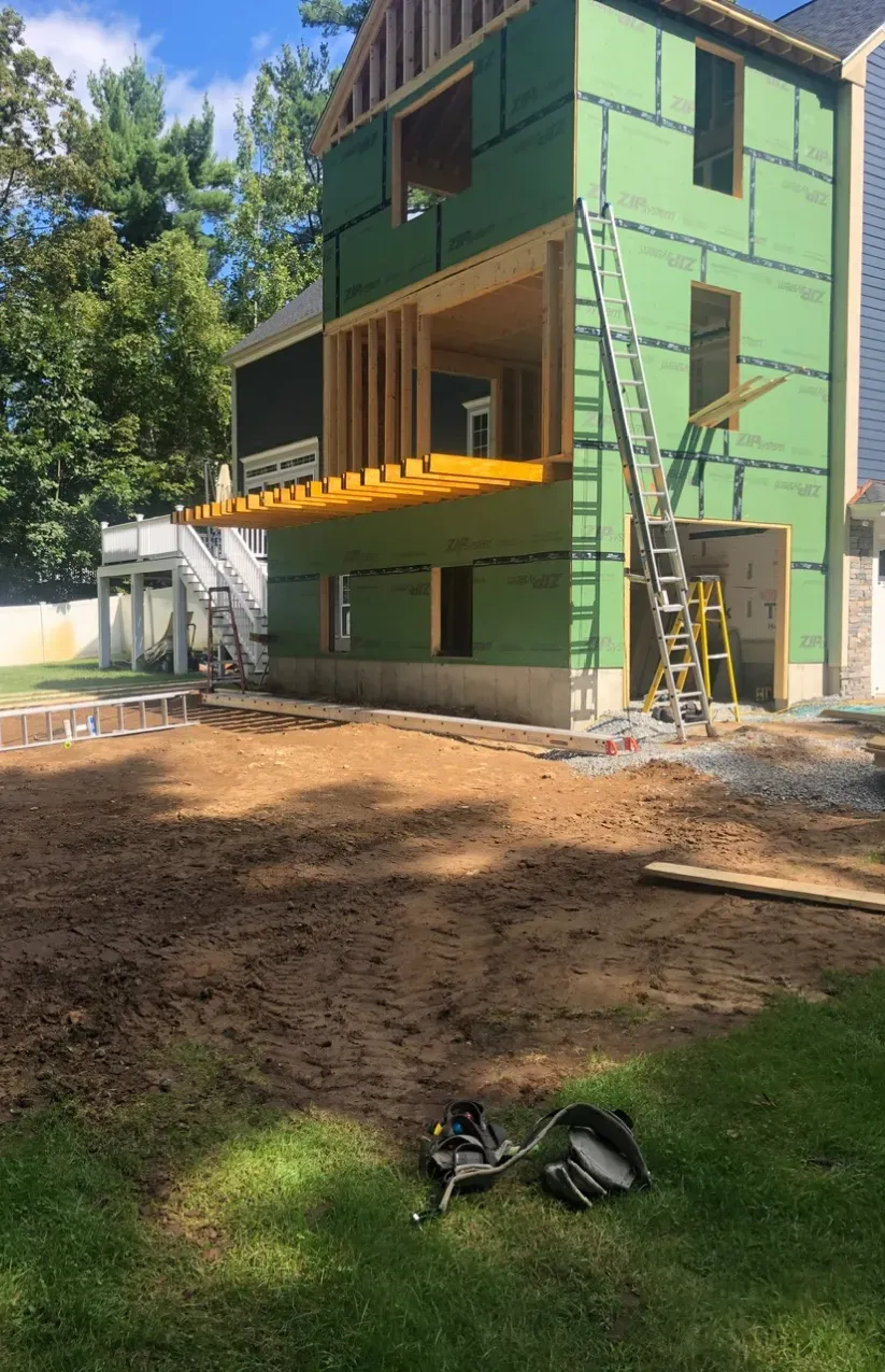 Second story deck build on new home in southern NH, from McCarthy Exteriors