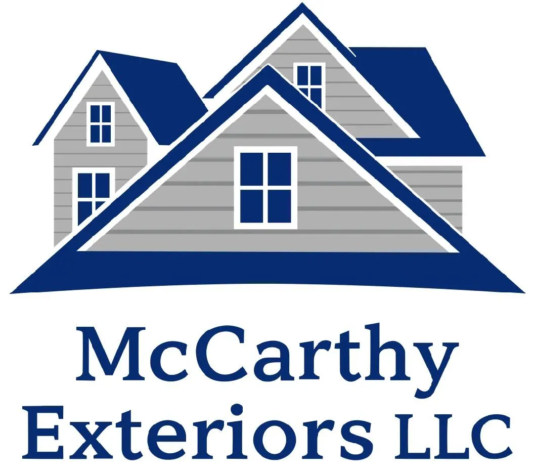 McCarthy Exteriors LLC logo featuring a stylized blue and gray house design