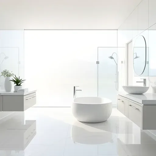 Modern bathroom in Farmers Branch TX with sleek porcelain tiles, freestanding tub, walk-in glass shower, and minimalist decor