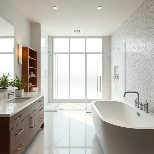 Remodeled Prosper, TX bathroom with marble countertops, glass shower, standalone tub, natural light, and elegant design.