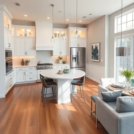 Modern kitchen in Denton TX featuring custom cabinetry, quartz countertops, and an open layout with stylish decor.