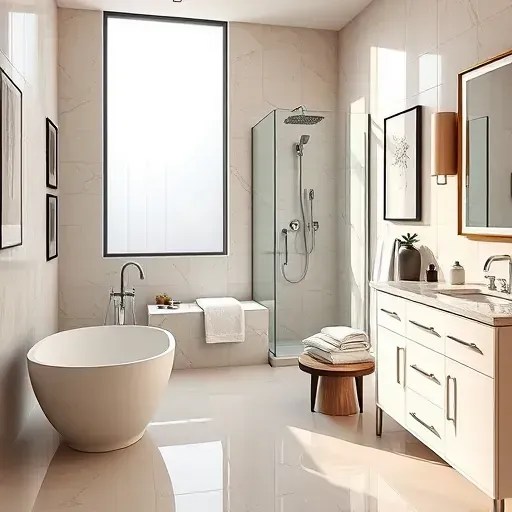 Freshly remodeled Keller, TX bathroom featuring modern fixtures, marble tiles, elegant vanity, and soothing natural light.
