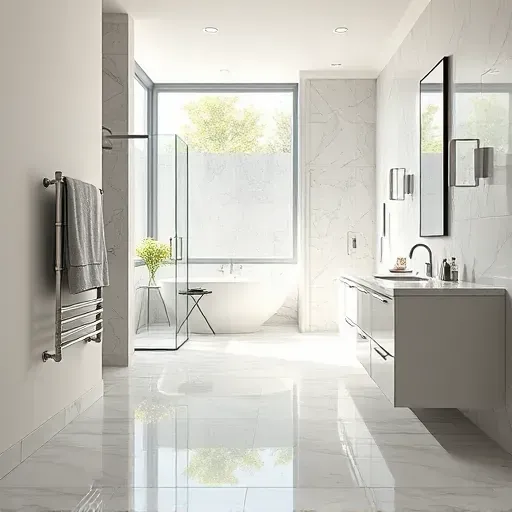 Beautiful renovated bathroom in Allen Texas with modern fixtures, marble countertops, walk-in shower, and natural lighting