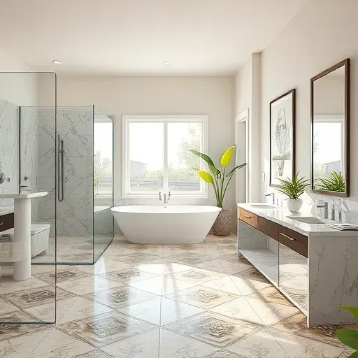 Remodeled Duncanville TX luxury bathroom with soaking tub walk-in shower double vanity marble countertops ceramic tiles natural light