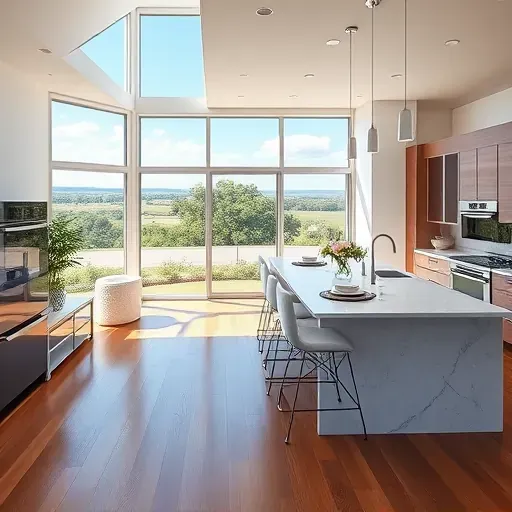 Remodeled McKinney, TX home interior with modern hardwood floors, marble kitchen, stainless steel appliances, and scenic Texas views.