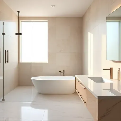 Newly remodeled bathroom in Grand Prairie, TX featuring modern fixtures, freestanding tub, and natural light.