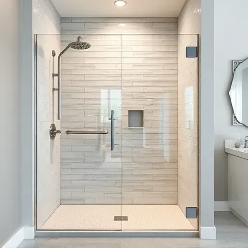 Renovated Arlington TX shower with sleek tiles, frameless glass, chrome fixtures, textured subway walls, and polished stone floor
