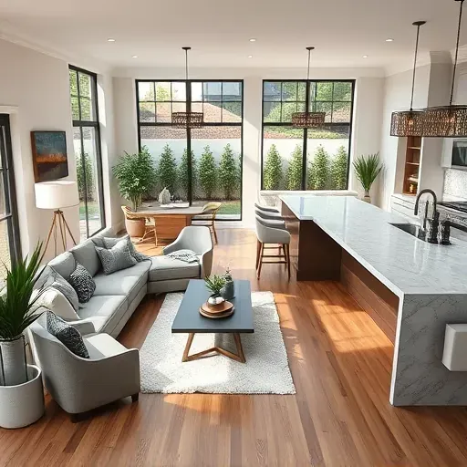 Modern Hurst TX home remodel showcasing sleek furniture, natural light, and elegant kitchen features in inviting ambiance.