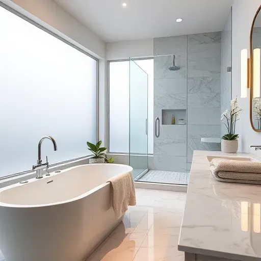 Beautiful remodeled Duncanville TX bathroom with freestanding tub, glass shower, marble countertops, chrome fixtures, and natural light
