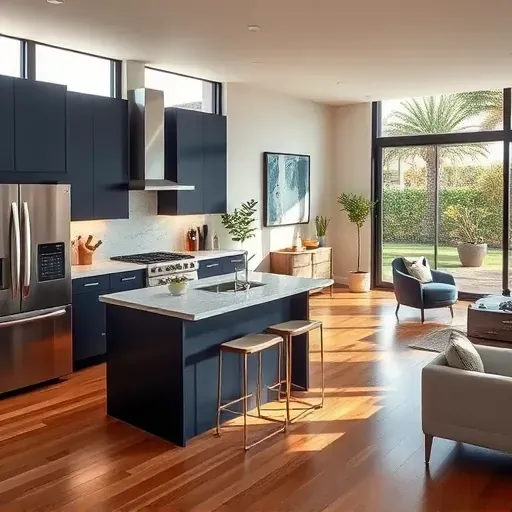 Stylish Dallas home remodel showcases a modern living room with large windows, hardwood floors, and elegant decor elements.