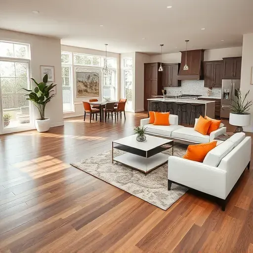 Completed home remodeling in The Colony TX featuring modern interior with hardwood floors, sleek furniture, and vibrant accents.