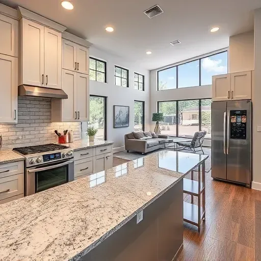 Hurst TX home remodel featuring a modern kitchen with granite counters, custom cabinetry, stainless appliances, and open living space.