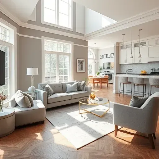 Modern living room remodel in Flower Mound, TX, featuring elegant design, soft colors, and natural light.