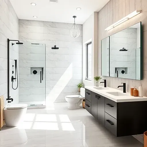 Bright renovated Cedar Hill bathroom with modern fixtures, walk-in shower, matte black hardware, tiled walls, and natural light