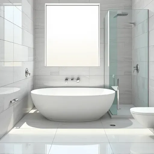 Pristine modern bathroom in Arlington TX featuring seamless waterproofing, sleek ceramic tiles, porcelain fixtures, and natural light.