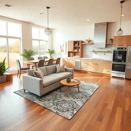 Home remodeling in Burleson TX with modern open-concept living space, sleek hardwood floors, and elegant decor.