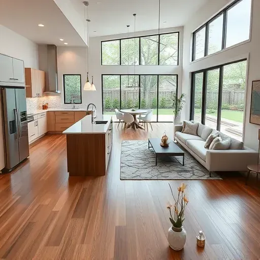 Renovated Argyle, TX living room with modern design, hardwood floors, large windows, stylish furniture, and open-plan layout.