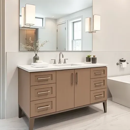 Modern Arlington vanity with sleek cabinetry marble countertop stylish accessories natural light bright bathroom ambiance