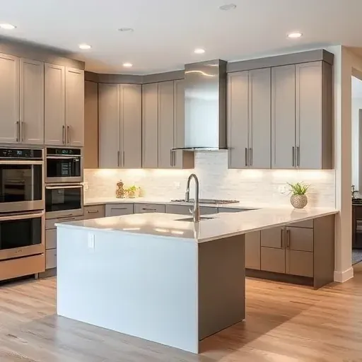 Modern Arlington kitchen with matte cabinetry stainless steel appliances quartz island neutral tones and stylish backsplash