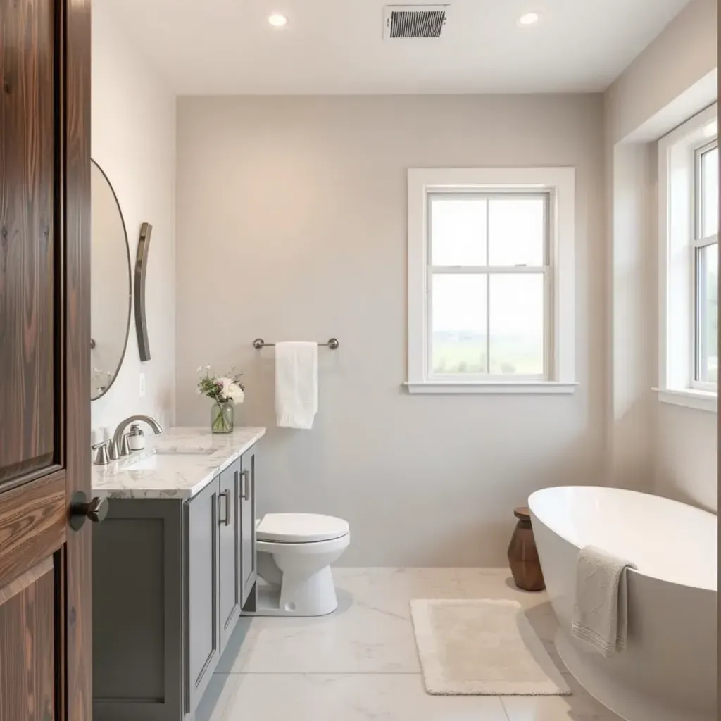 Modern renovated bathroom in Haltom City, TX with sleek fixtures, glass shower, marble vanity, freestanding tub, and stylish décor.