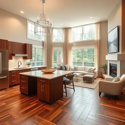 Home remodeling in Euless TX with open-concept living space, modern kitchen, and stylish dining area in warm tones.