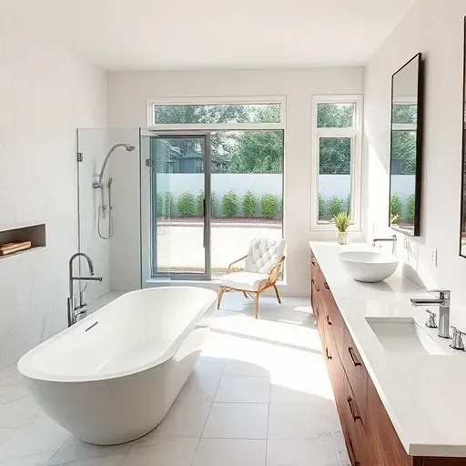 Remodeled Trophy Club bathroom with modern fixtures, glass shower, marble countertops, natural lighting, and luxury details.