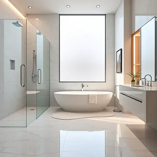 Renovated Hurst, TX bathroom with marble floors, custom cabinetry, walk-in glass shower, soaking tub, and elegant lighting.
