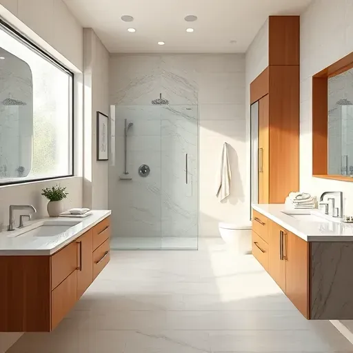 Completed bathroom remodel in Grapevine TX featuring modern fixtures, walk-in shower, marble countertops, and custom cabinetry.