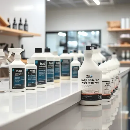 Mold prevention products displayed on sleek shelves in a modern Arlington TX storefront with clean, professional packaging and bright natural lighting