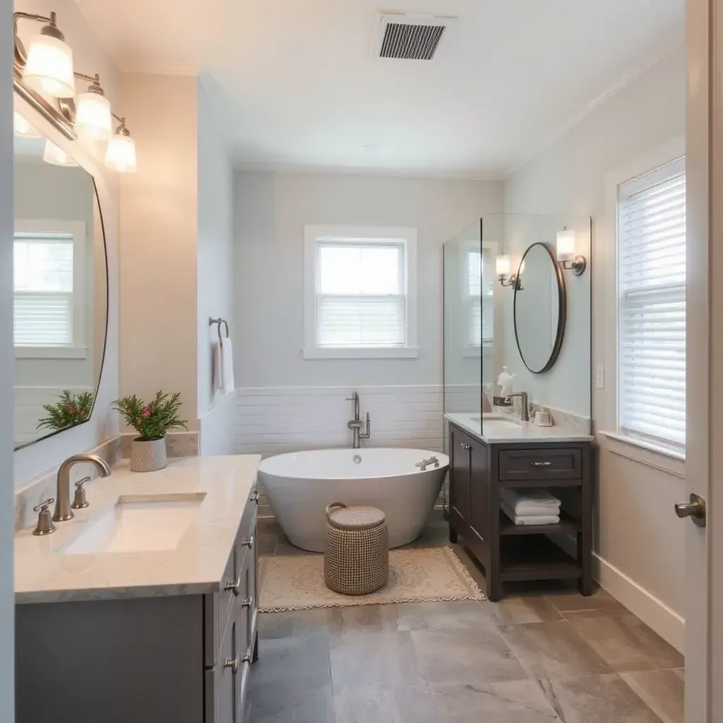 Modern bathroom in Allen, TX featuring a sleek design, glass shower, freestanding tub, and contemporary fixtures.