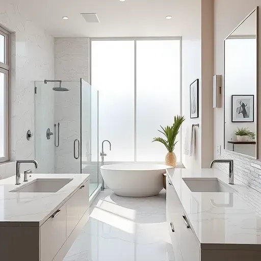 Beautiful remodeled Mansfield TX bathroom with modern fixtures, walk-in shower, freestanding tub, marble counters, and elegant decor