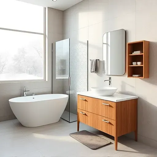 Renovated Arlington TX bathroom featuring modern fixtures, plush bathtub, glass shower, and stylish marble vanity.