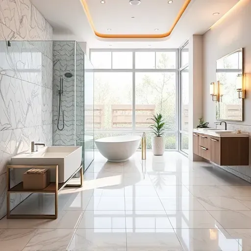 Remodeled Addison, TX bathroom with sleek fixtures, walk-in glass shower, freestanding tub, modern vanity, and natural light.