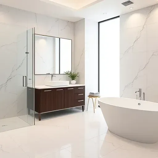 Freshly remodeled bathroom in Arlington TX with modern design elements, marble tiles, and sleek fixtures.
