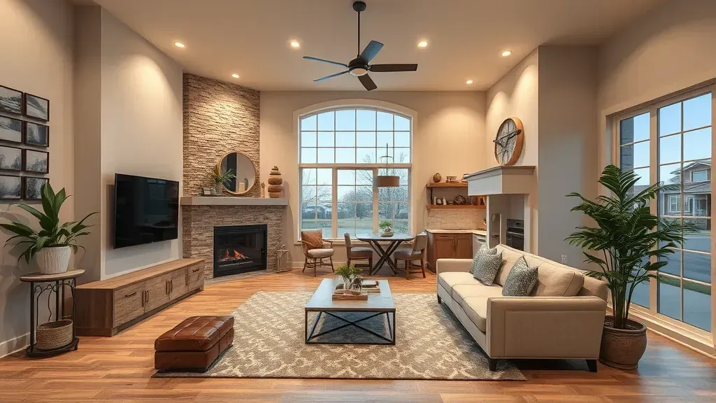 Modern renovated Keller, TX home interior featuring a stylish living room with hardwood floors, large windows, and sleek decor.