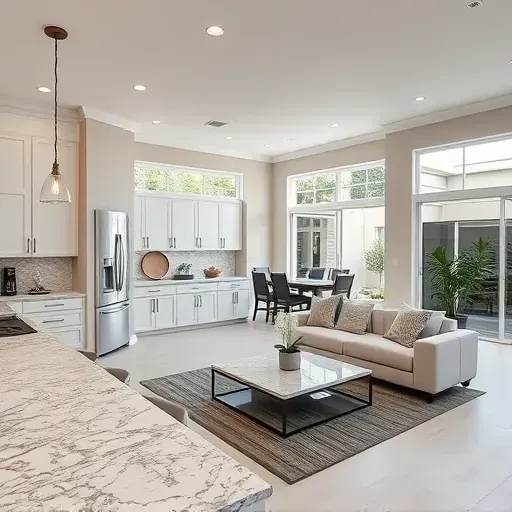 Home remodeling in Flower Mound, TX, features open-concept living with modern kitchen, elegant decor and natural light.
