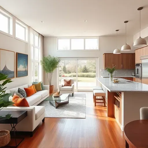 Modern living room transformation in Plano TX with open floor plan, sleek hardwood floors, and stylish furnishings.