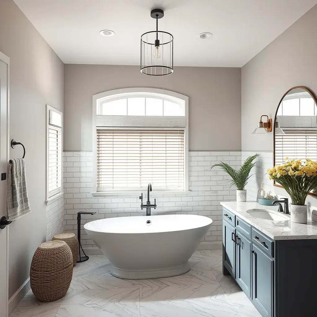 Spacious Keller, TX bathroom with walk-in glass shower, soaking tub, double vanity, sleek tiles, and modern fixtures.
