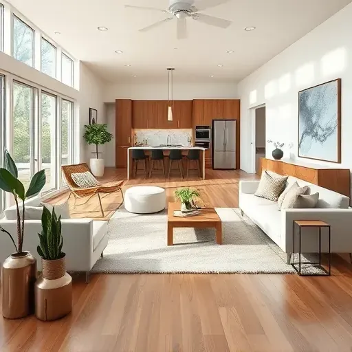Beautiful Mansfield, TX home interior with open living area, modern decor, large windows, sleek kitchen, and elegant finishes.