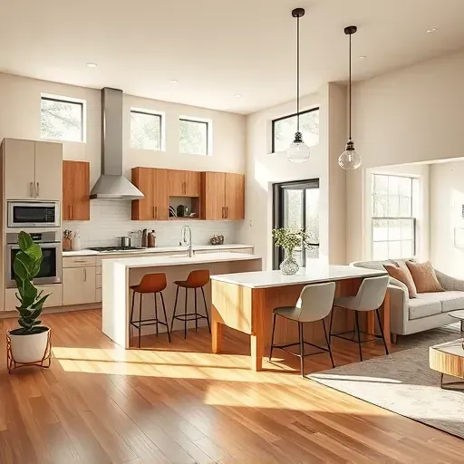 Completed home remodeling in Watauga TX featuring a modern kitchen with neutral tones, warm woods, and stylish decor.