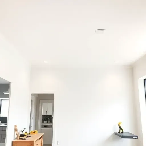 Pristine drywall and ceiling repair in Arlington Texas with smooth surfaces, subtle lighting, organized tools, and modern interior style