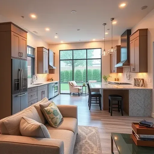 Modern kitchen remodel in Euless TX featuring sleek cabinetry, state-of-the-art appliances, and a bright living area.