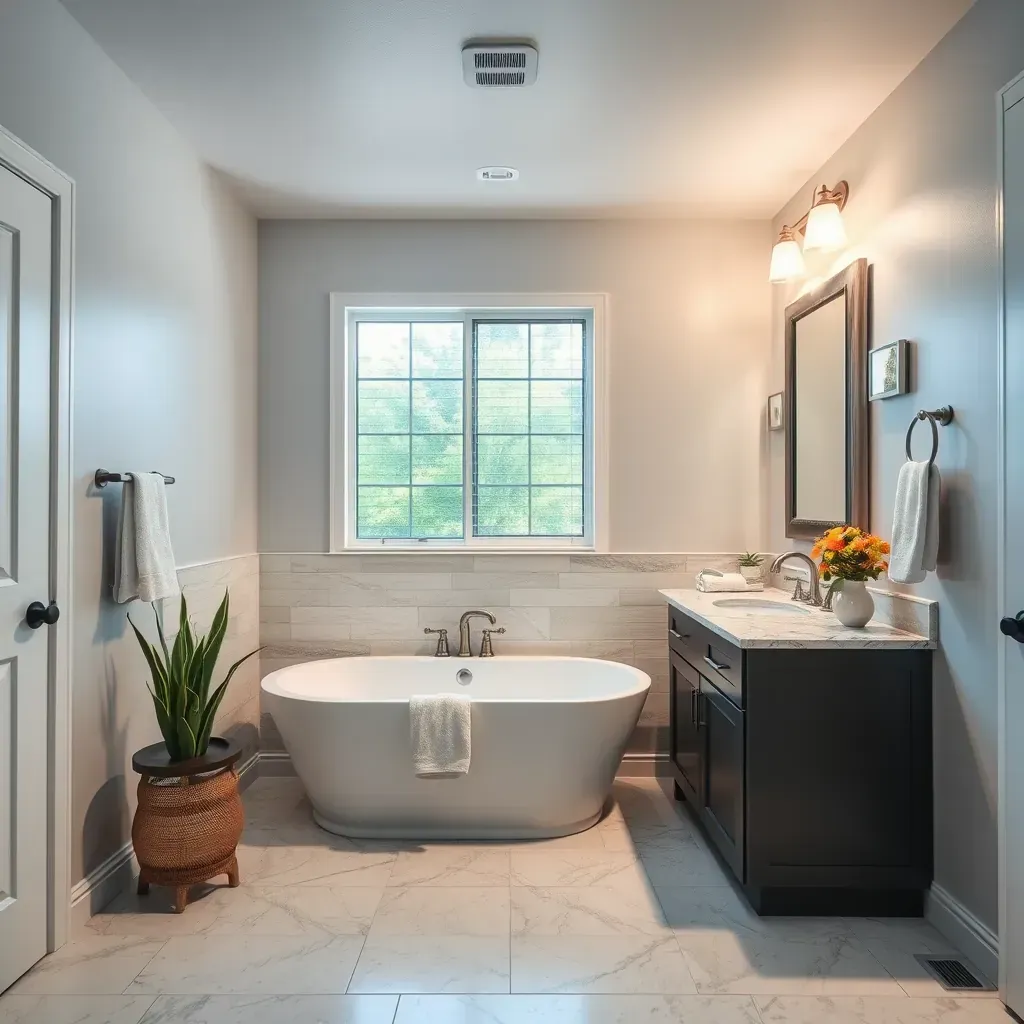 Detailed bathroom remodel in Prosper, TX featuring modern fixtures, elegant tiles, and stylish lighting.