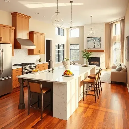 Modern kitchen remodel in Little Elm TX with quartz countertops, high-end appliances, and inviting color palette.