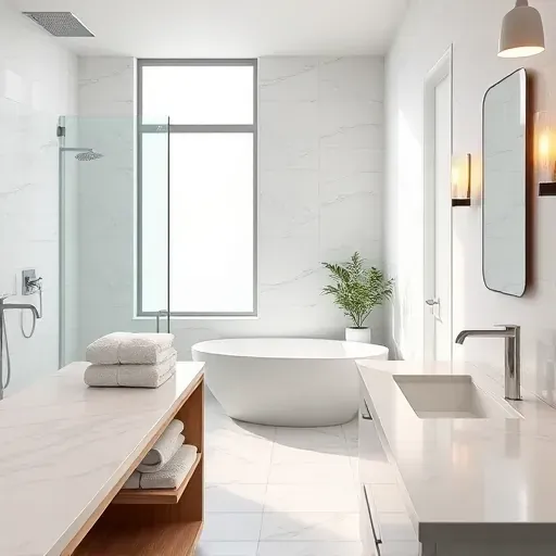 Renovated Mansfield, TX bathroom with glass shower, freestanding tub, marble counters, chrome fixtures, and elegant decor.
