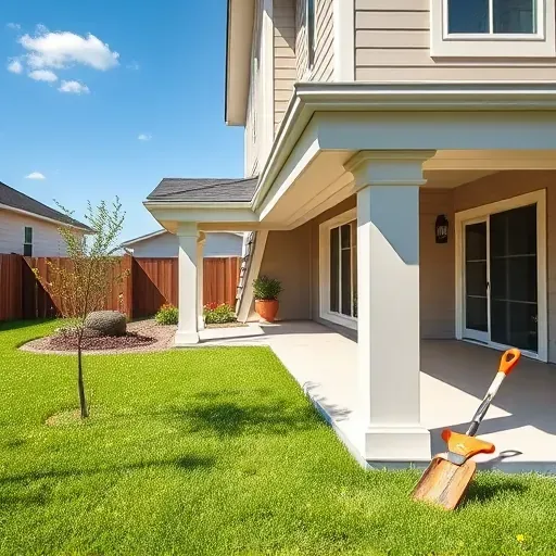 Close-up of freshly painted, precisely fitted wood trim and fascia on a modern Arlington TX home with lush yard and clear sky