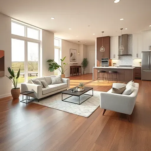 Completed modern home remodel in Carrollton, TX featuring a bright living room with hardwood floors, large windows, and stylish furnishings.