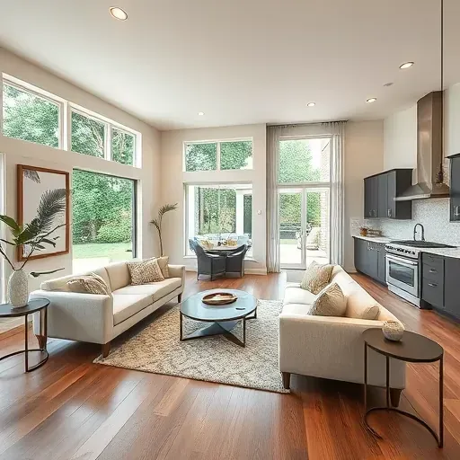 Completed home remodel in Watauga TX featuring elegant living room, modern kitchen, and inviting outdoor space.