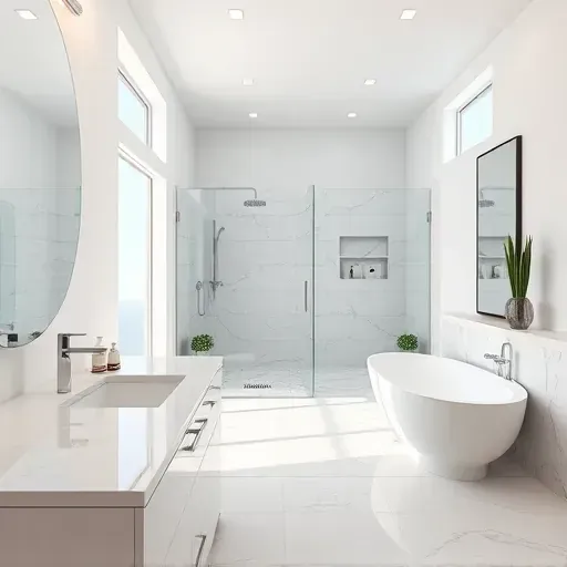 Remodeled Prosper, TX bathroom featuring marble counters, walk-in shower, freestanding tub, and modern décor.